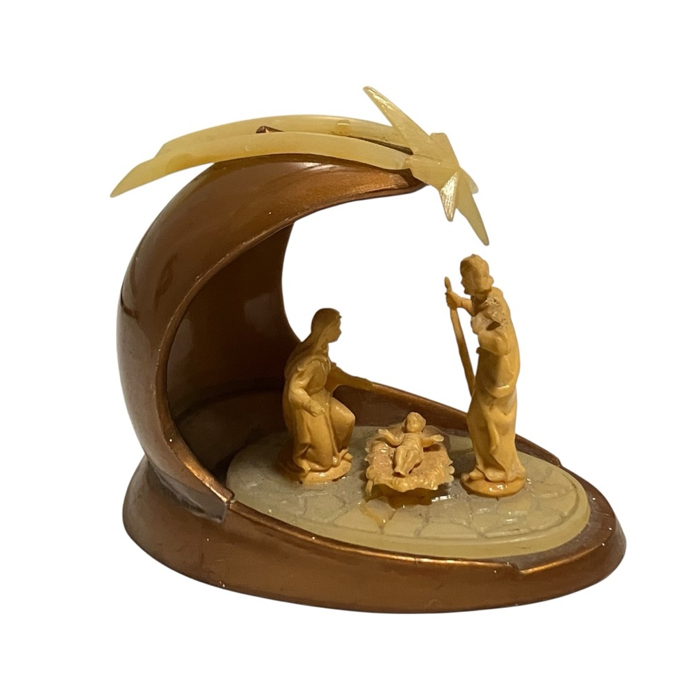 Vintage MCM Nativity Miniature Gold Dome Plastic  Made In Italy